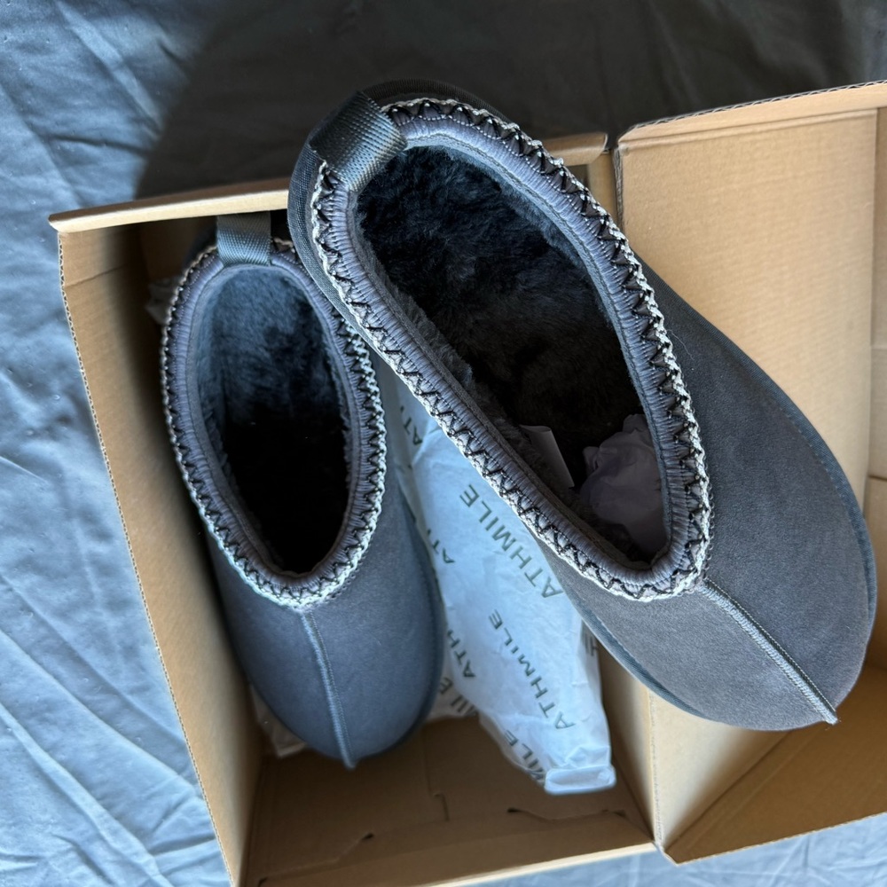 Athmile Gray Slippers with Fleece Lining